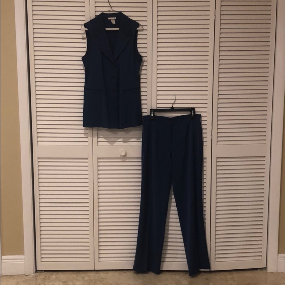Blue pant suit with sleeveless top